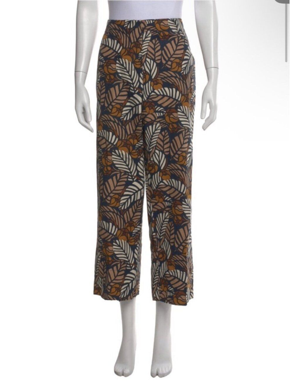 Max Mara Authentic Beige Brown Blue High Rise Wide Leg Floral Print Pants L 14